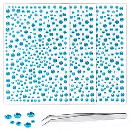 3Sheets Face Gems Rhinestones Stickers Bling Craft Light Blue Clear Crystal Tweezers Decals Face Gems Pearls for Makeup Stick on Body 3/4/5/6MM Hair Nails Craft DIY Gems for Nails Makeup Decor 975PCS
