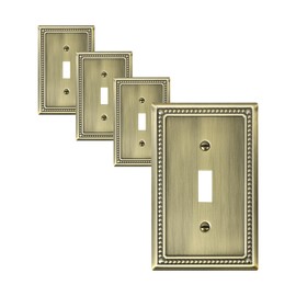 TREEWELL 4-Pack Single Toggle Light Switch Cover Plate, Pearls Decorative Switch Plate Covers, Antique Brass 1 Gang Metal Wall Plate, Corrosion Resistant