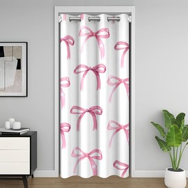 Feelyou Bow Closet Door Cover Curtain 42x84 Inch 1 Panel Cute Bowknot Door Curtain for Doorway Privacy Pink Girls Bow 30%-50% Room Darkening Blackout Curtain Kawaii Bow Doors with Windows