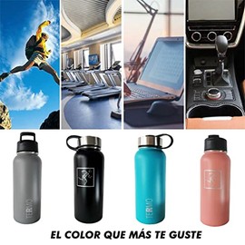 RD ROYAL COOK Termo Botella de Agua Acero Inoxidable Aislamiento Térmico ideal para Bebidas Frias y Calientes 3 Tapas Herméticas 32 Oz 947 ml         