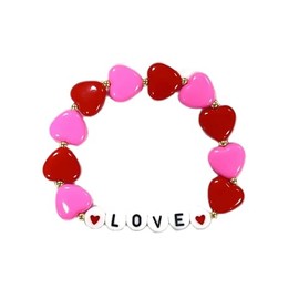 COLORFUL BLING LOVE Letters Heart Shaped Beaded Stretch Bracelet Announcement Strand Bracelet Valentine’s Day for Women Jewelry Gifts Pink Red Bright Fluorescence Couple