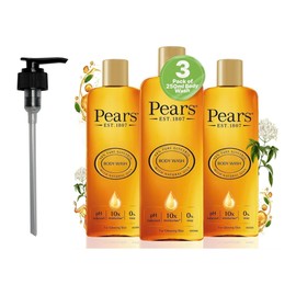 Pears Pure & Gentle Moisturising Liquid Body Wash - Enriched with Glycerin and Natural Oils, 10x More Moisturiser* - Soap-free Cleanser Ideal for Men and Women | 250ml (3 Pack) + Dispenser Pump