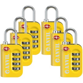 ANVIL TSA Approved Luggage Lock - 4 Digit Combination, 10,000 Combinations, Easy-Read Password Window, Travel Lock for Suitcases, Backpacks, Gym & Student Lockers, Baggage (Yellow 6 Pack)
