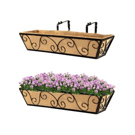 Y&M 24 Inch Window Deck with Coco Liner, Fence Metal Hanging Flower Planter Window Basket Deck Railing Planter Boxes for Outdoor Garden Lawn-Butterfly,2pcs
