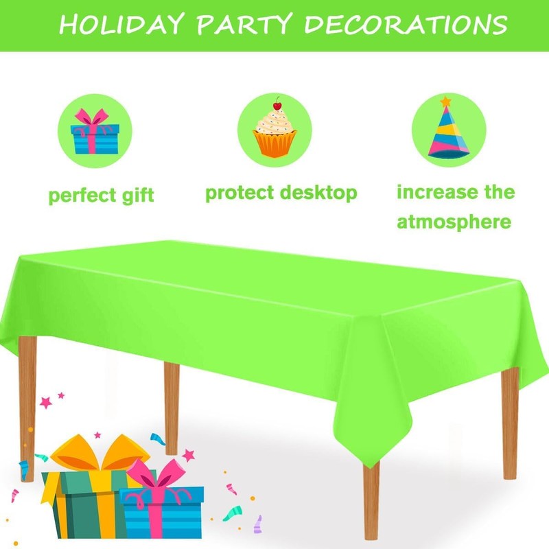 Kesfey Lime Green 3 Pack Premium Plastic Tablecloths for Parties