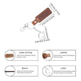 Mamfous Keychain for Car Keys with A-Z Letter - Leather & Wood Drive Safe Key Ring - Gifts for Men Drivers (G)
