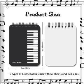 6 Pack Music Mini Notebooks A7 Small Pocket Blank Memo Notepads Journal Spiral Notebook Daily Weekly Planner Notebook Set for Office School Classroom Student Study Gifts,60 Sheets,4.3 x 3.2 Inch
