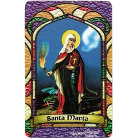 Santa Marta * St. Marta * Bilingual Prayer Card With Vinyl Sleeve * Estampa Religiosa Bilingue Con Funda De Vinilo.