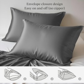LINENWALAS 100% Organic Bamboo Pillowcase Set of 2 Soft Bamboo Silk Pillowcases for Hair and Skin Standard Size Cooling Pillow Cases Bamboo Bedding (20x30 Inches/Light Grey)