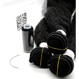 Dega Beauty 100% Human Hair Extensions 3 Remy Bundle Deal Hair Weave Kit Hair Bundle with Needle and Thread for Sew in Weave (18", 20", 22" Kinky Straight)