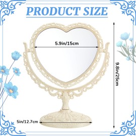 Jetec Heart Shaped Mirror Double Sided Dresser Coquette Room Decor Vintage Makeup Cosmetic Mirror for Dressing Bathroom Bedroom(Beige)
