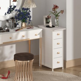 GiftGo Narrow Dresser Cabinet Vertical Slim Dresser Chest of Drawers Skinny Storage Tower for Small Spaces Gaps Closet Bedroom Bathroom Small Fabric Drawer Unit (White, 4 Drawers)