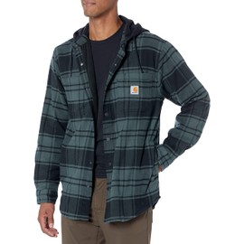 Carhartt Men's Big & Tall Rugged Flex Relaxed Fit Flannel Fleece Lined Hooded Shirt Jac, Elm, 3X-Large