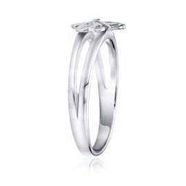 Delicate Saint Patrick's Good Luck Celtic Irish Trinity Shamrock Clover Ring Split Band For Women Teens Antiqued Oxidized .925 Sterling Silver