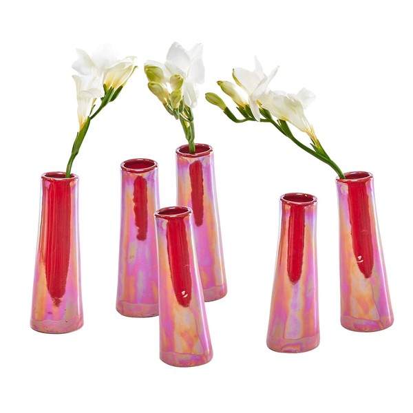 Chive - Set of 6 Galaxy, 1.5" in Wide 5.5" Tall Small Cylinder Ceramic Bud Flower Vase, Unique Single Flower Decorative Floral Vase for Home Decor, Bulk (Ginger Red)