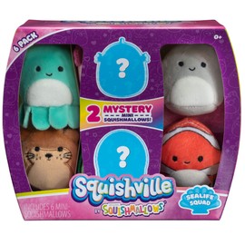 Squishville by Squishmallow Mini Plush Sealife Squad, Six 2” Sea Animals, Irresistebly soft Colorful Plush, Mini Shark, Otter, and Seahorse