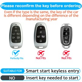 JOYEAR Keychain with Key Fob Cover Compatible with Hyundai 2019 2020 2021 2022 Sonata Nexo Santa Fe Tucson 7-Buttons(Silver-Black)
