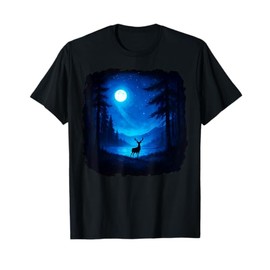 Retro Forest Deer Outdoors Nature Night Animal Graphic Art T-Shirt