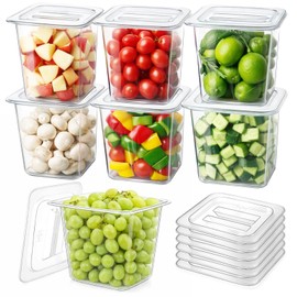 Xosjska Plastic Food Pan with Lids 1/6 Size Stackable Food Containers with Capacity Indicator Restaurant Commercial Hotel Pans for Prep Tables, Salad Bar and Home Kitchen(6 PCS, 6'' Deep)