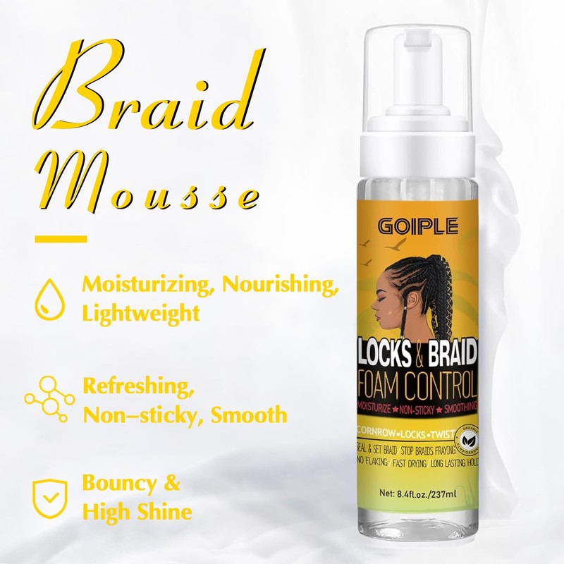 Braid Foam Control Braid Mousse for Braids Twist, Locs, No