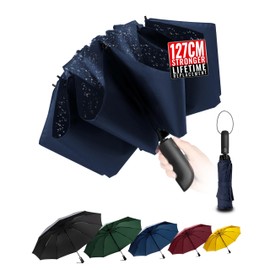 Conlun Compact Folding Umbrella Stormproof - Automatic Windproof Blue Folds Inwards for Men, 210T Fabric 114cm Wingspan, 10 Bone Umbrella Large Christmas Gifts