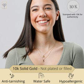 MAX + STONE 10k White Gold Small Script Initial Letter M Pendant Necklace for Women Adjustable Chain Size 16 to 18 inches with Spring Ring Clasp