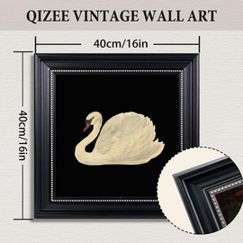Qizee Vintage Framed Art Swan Wall Art Decorations Vintage Grace Swan Pictures Wall Decor Rustic Bathroom Decor Aesthetic,16x16 inch Black and White Framed Wall Art