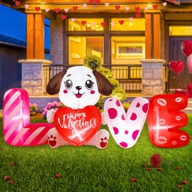 6 FT Valentines Day Inflatable Outdoor Decorations, Blow up Valentine's Day Love Dog Yard Decor with Red Heart, Built-in LED Lights Valentine Holiday Decoration for Outside Lawn Garden Wedding Indoor