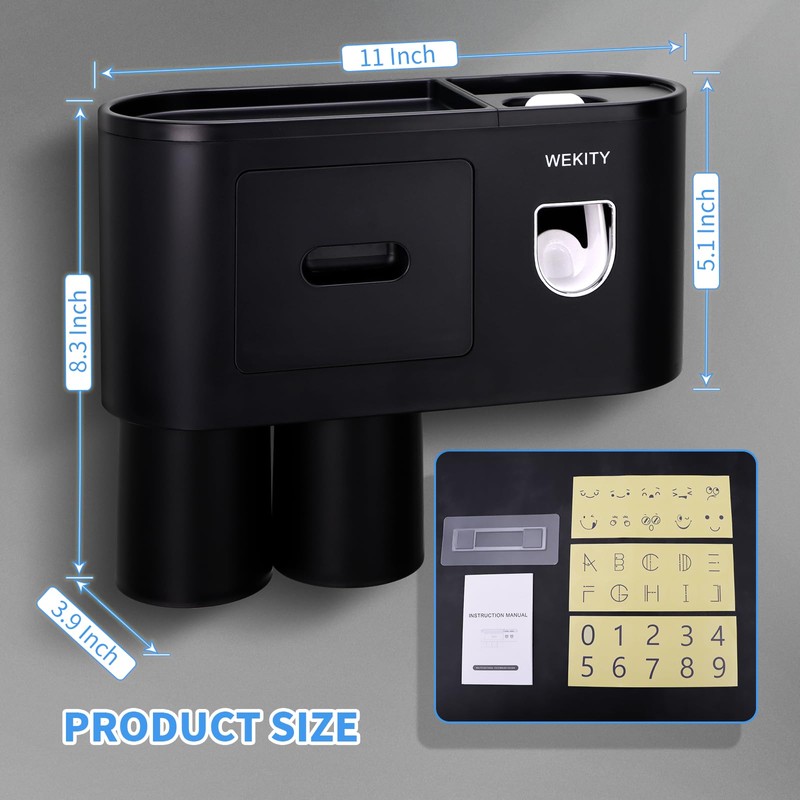 Wekity Multifunctional Wall-Mounted Toothbrush Holder, Automatic Toothpaste Dispenser Space Saving