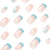 24 Pcs Swirl Square False Nails Short, Pale Blue French