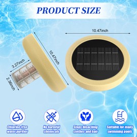 Qualirey Solar Pool Ionizer Automatic Floating Water Cleaner and Purifier, 90% Less Chlorine, with 4 Pcs Scum Eliminating Ball, up to 45, 000 Gallons for Fresh, Salt Water Pools and Spas (Yellow)