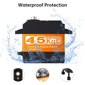45KG RC Servo High Torque Servo Motors, Waterproof Full Metal Gear Steering Servo for 1/6 1/8 1/10 1/12 RC Car Robot DIY, Coreless Servo with 25T Servo Horn, Control Angle 270°