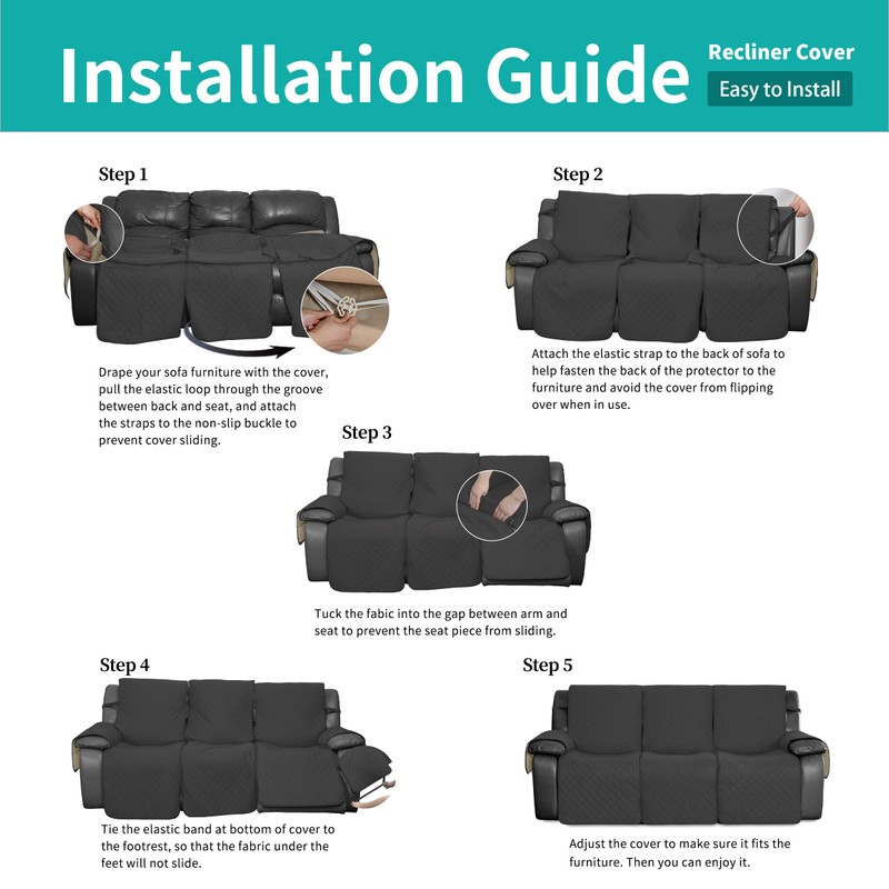 Easy-Going Waterproof Recliner Sofa Cover with Pocket, 1-Piece Reversible Couch