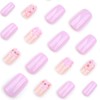 Glossy Pink 3D Flower Press on Nails Medium Square Fake