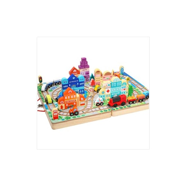 Adena Montessori Wooden Take-Along Tabletop for Toddlers,75 Blocks Set Track