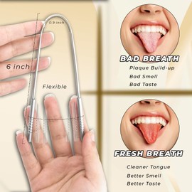 NARZ Tongue Scraper Professional Tongue Cleaner for Bad Breath Reusable Stainless Steel Tongue Scrapers for Oral Care with Dual Carved Handle for Adults & Kids Oral Hygiene 2 Pack