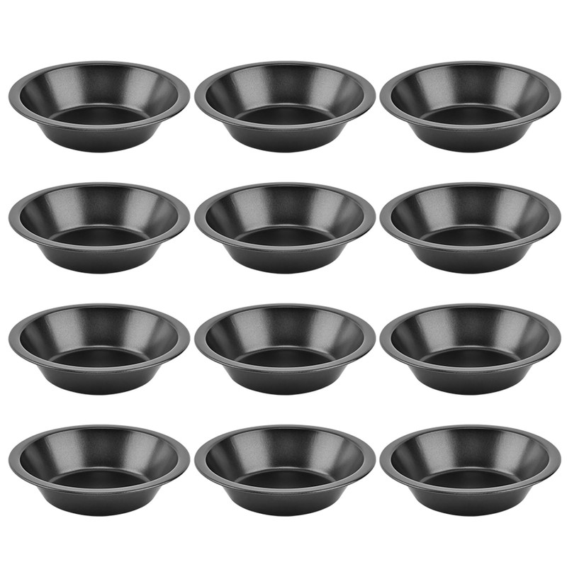 12 Pack 5" Mini Black Tart Pans, Carbon Steel Round