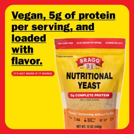 Bragg Premium Nutritional Yeast Seasoning - Vegan, Gluten Free – Good Source of Protein & Vitamins – Nutritious Savory Parmesan Cheese Substitute (Original, 12 Ounce (Pack of 1))