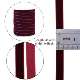 Burgundy Velvet Ribbon 3/8'' 10 Yards Fabric Ribbon Maroon Ribbon Trim Single Face Spool Satin for Gift Wrapping Bow Making Christmas Decoration