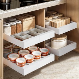 Pull Out Cabinet Organizer, Expandable (12"-20"), 1 Pack Pull Out Drawers for Cabinets with Adhesive Nano Film, Cabinet Drawers Slide Out for Kitchen Base Cabinets, Pantry, and Bathroom (White)