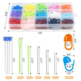 220/900 Pieces FIVEIZERO Stitch Markers,with 15 Pcs Large Eye Blunt Sewing Needles,Colorful Crochet Stitch Markers for Knitting Stitch Locking Clips Crochet Pins with Storage Box