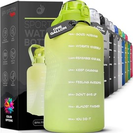Botella de Agua con frases motivacionales, con marcador de tiempo, botella de agua de un galón con popote 128 oz/3.8 L, botella de agua reutilizable, 