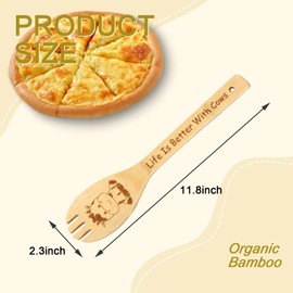 Cow Wooden Spoons for Cooking, Cow Gifts Cow Decor Cow Kitchen Accessories - Engraved Non-stick Bamboo Cooking Spoons, Cow Gifts for Women, Cow Gifts for Cow Lovers, Cute Cow Kitchen Decor