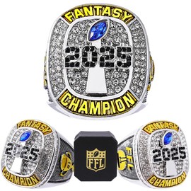 noblehead 2025 Fantasy Football Championship Ring | Heavy FFL Champion Trophy Ring | Gold Silver Tone Plated Award Trophy for Fantasy Football League Winner (size 9 with free FFL logo box)