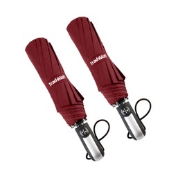 TradMall 2 Pack Travel Umbrella Windproof 46 Inches Large Canopy Reinforced Fiberglass Ribs Auto Open & Close, Red