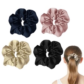 Morices Silk Scrunchie Hair Rubber Set of 4 Volume, Hair Elastic Stylish, Adult, Hair Accessories, Anti-Static, Gentle on Hair, Mature Gift, Gift