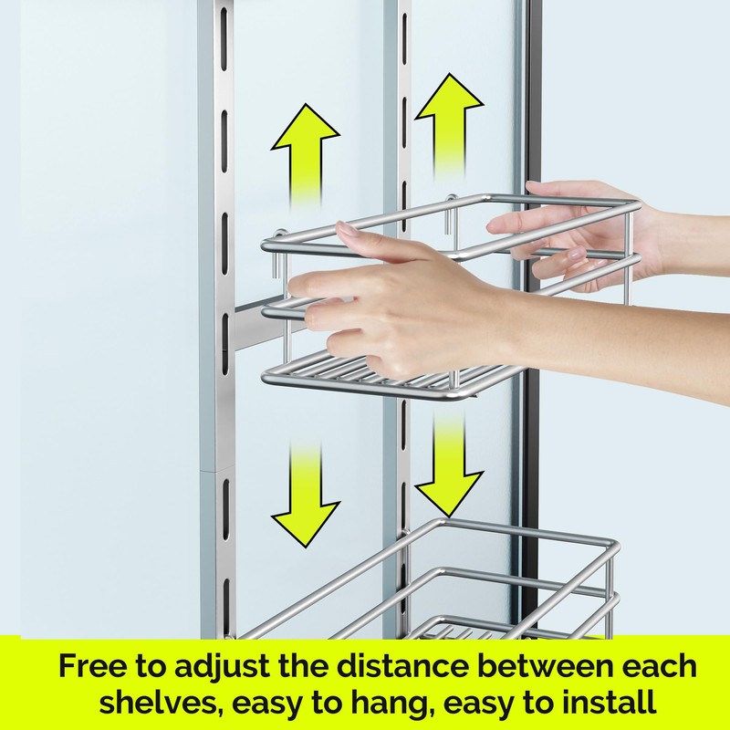 Orimade Shower Caddy Adjustable Height 4 Tier Silver,Bathroom Hanging Over