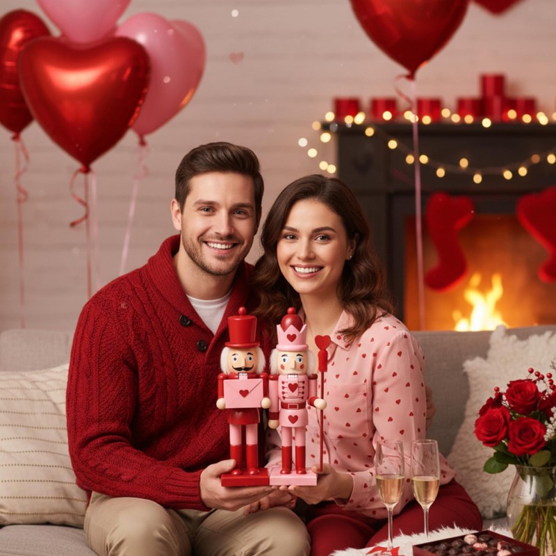Kathfly 2 Pcs Valentine's Day Nutcracker 10 Inch Wooden Pink