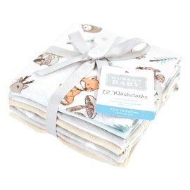 Hudson Baby Unisex Baby Flannel Washcloths, Neutral Woodland Pals 12Pk, One Size