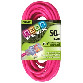 Prime Wire & Cable NS513830 50-Foot 12/3 SJTW Flex High Visibility Extra Heavy Duty Outdoor Extension Cord with Primelight Indicator Light, Neon Pink